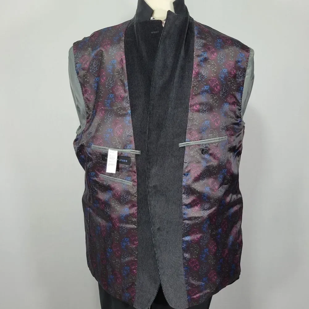 Van Heusen Studio Men's Sport Coat Blazer Two Button DK Gray Corduroy Cotton 48R
